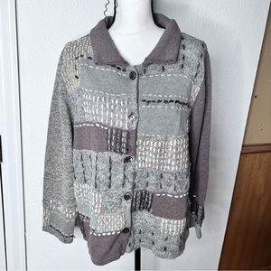 J. Jill Gray and Cream Patchwork Cardigan